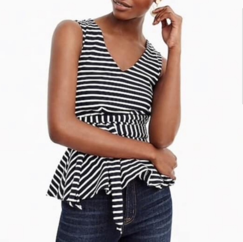 J.Crew Navy Striped Peplum Top W/ Bow Size Large